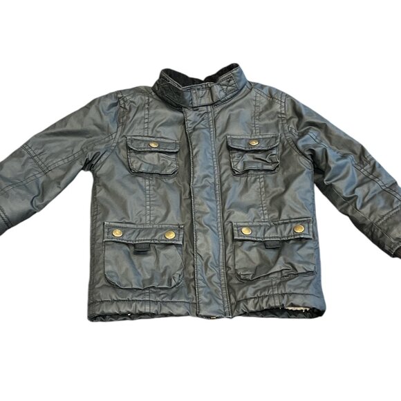 H&M Boy's Pleather Jacket Sz 2-3 Zip and Snap Up Fleece Lined 4 Pockets - Picture 1 of 11